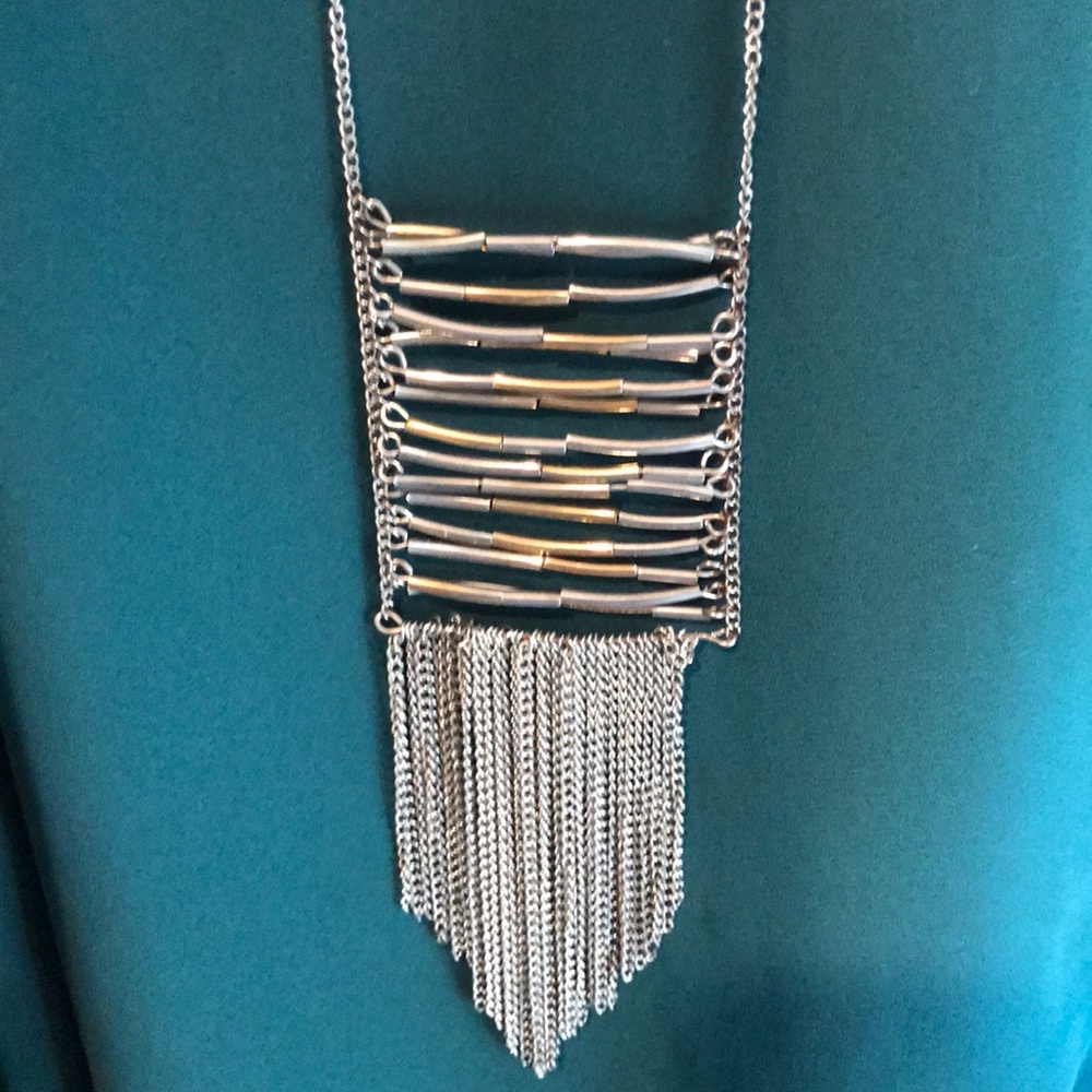 4/$25 silver and gold fringe necklace